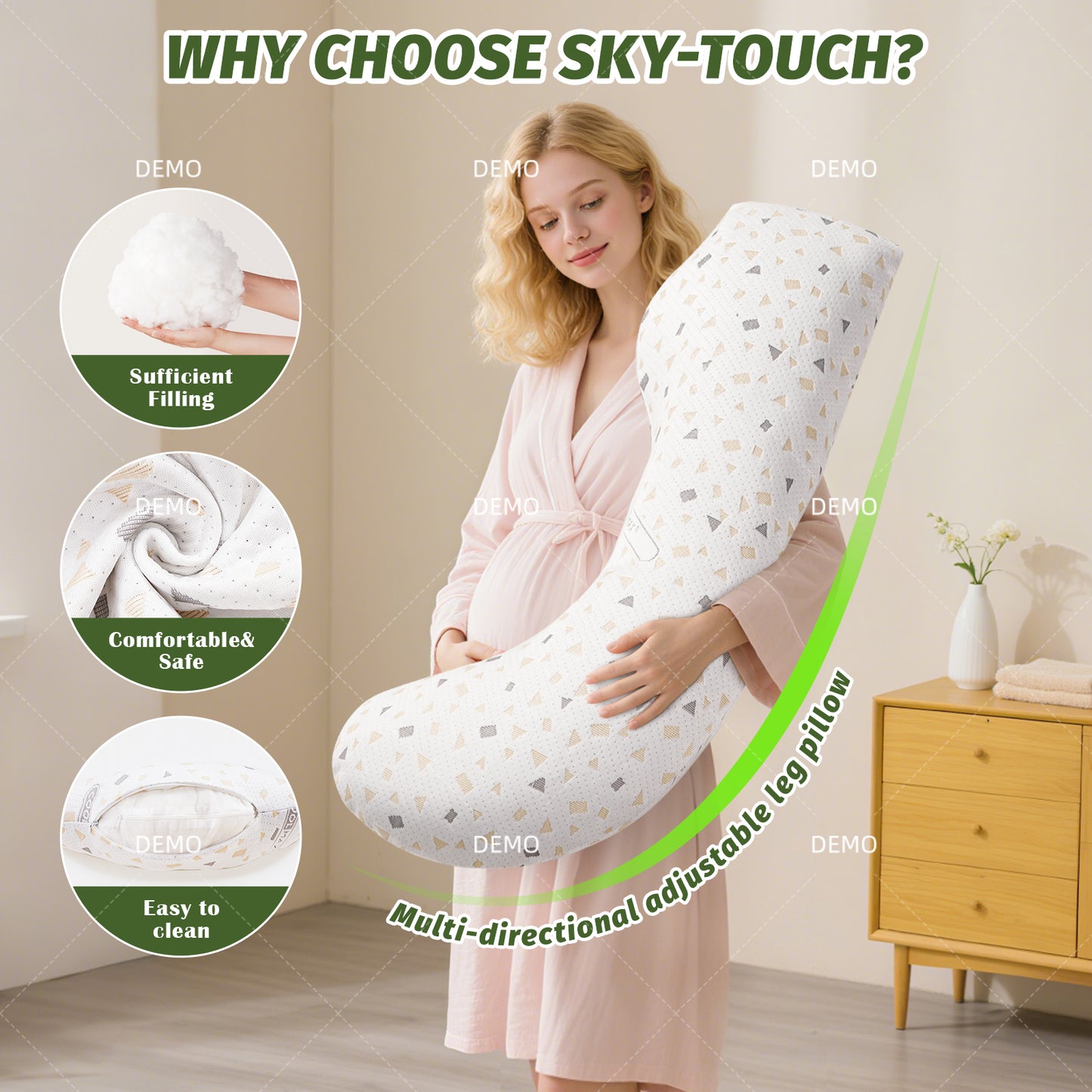 SKY-TOUCH Pregnancy Pillow,Side Sleeper Pillow Pregnant,Support Waist, Abdomen and Legs,Comfortable Side Sleeping Waist Belly Back Support U-shaped Multifunctional Pillow,Removable and washable
