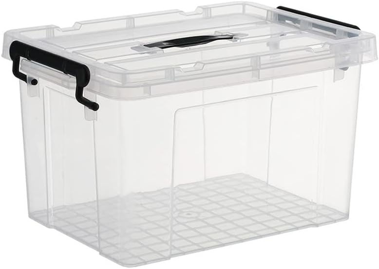 SKY-TOUCH Clear Plastic Storage Box with Lockable Lid & Wheels,Plastic Organizer Bin with Handles,for Storing Clothes, Toys, Tools