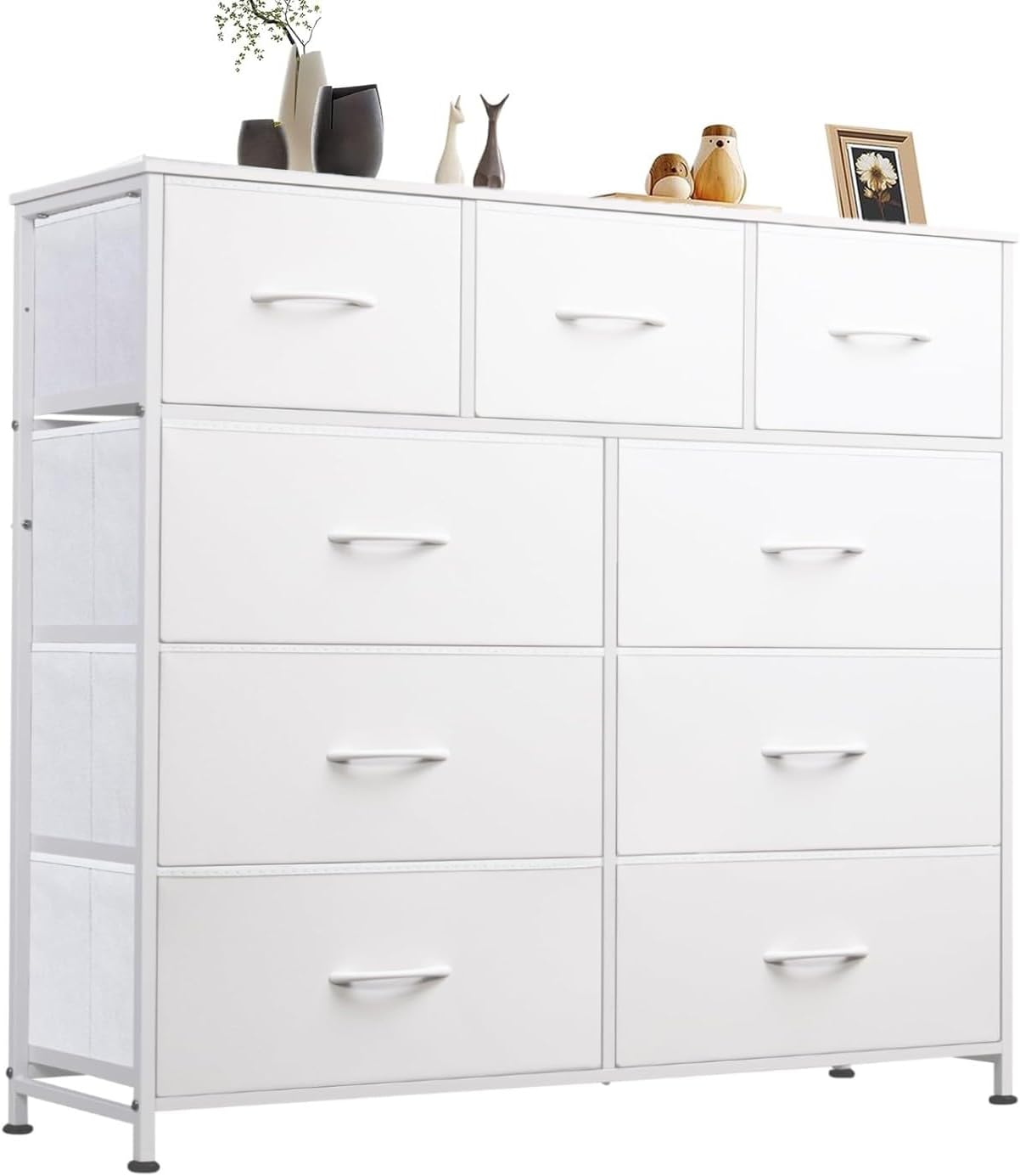 SKY-TOUCH Storage Cabinet : Bedroom Dresser with 9 Drawers Wide Storage Chest with Removable Fabric Bins Storage Organizer Unit for Living Room Entryway Hallway Nursery Kids Room (100*30*96CM Black/White)