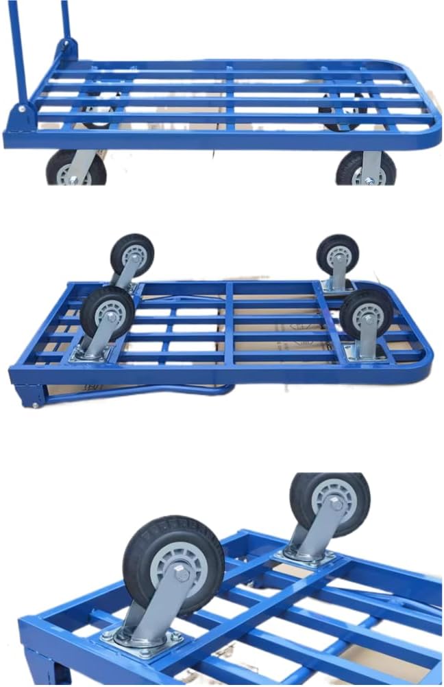 SKY-TOUCH Foldable Platform Flat Trolley,Heavy Duty Hand Truck,with Mute Wheels,350KG Load Capacity,90 * 60 * 86 cm,Blue