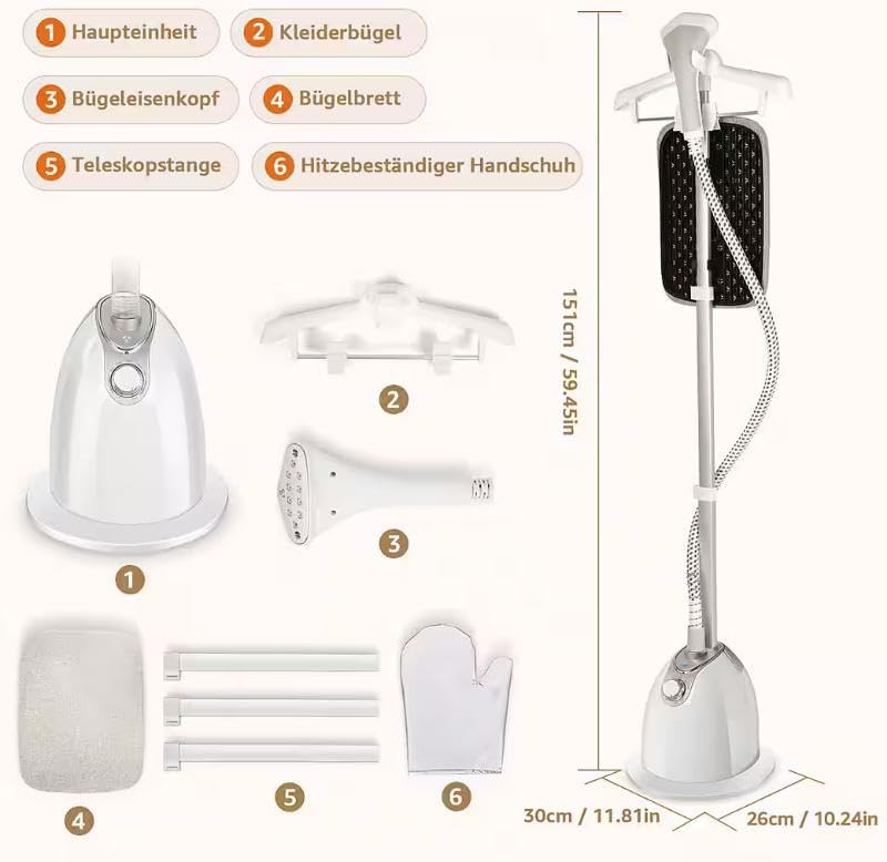 SKY-TOUCH 1800W Vertical Garment Steamer for Clothes,Quick Care with Powerful Steam Upto 35g/min,1.4L Detachable Tank,Glove,Ideal for Delicate Clothes and Long Garments,10 Gear Adjustment