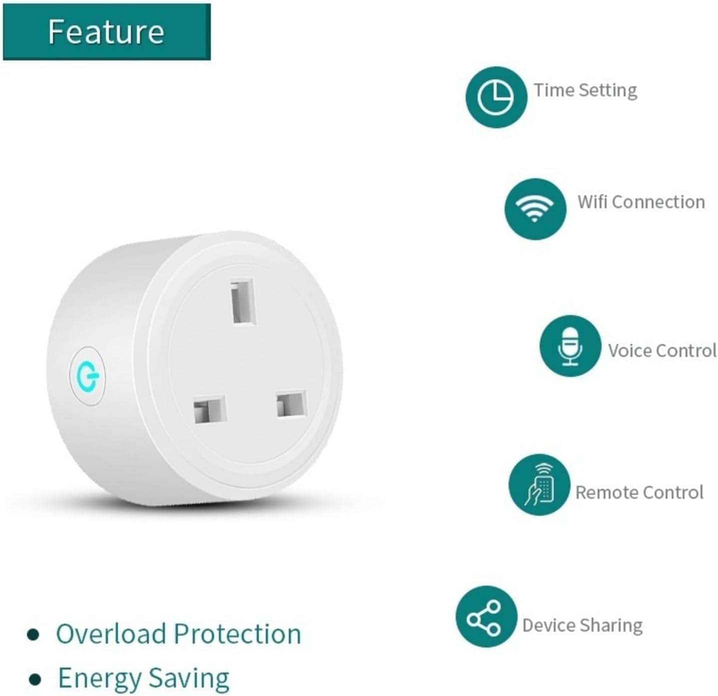 SKY- TOUCH Smart WiFi Plug,Smart Plug,1 Pack 16A Smart Outlet Plug with Alexa, Google Home,Smart Life,Tuya,Mini Socket with Remote Control & Voice Control with Electricity Statistics Timer Function