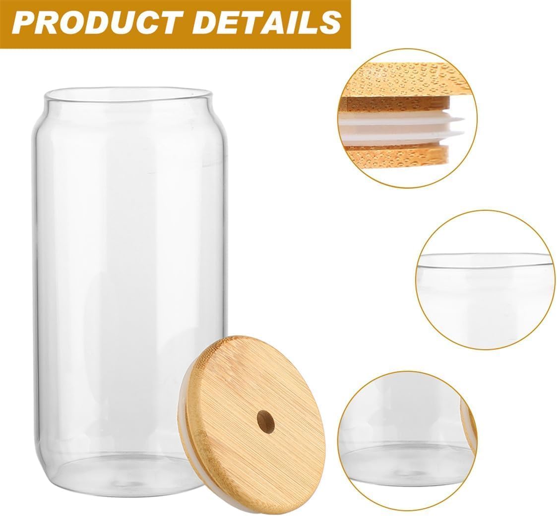 SKY-TOUCH 2 Pcs 550ml Glass Cups with Bamboo Lids and Straws, Clear Iced Coffee Glasses Set, Cute Aesthetic Reusable Drinking Tumblers for Tea, Coffee, Smoothie, Soda