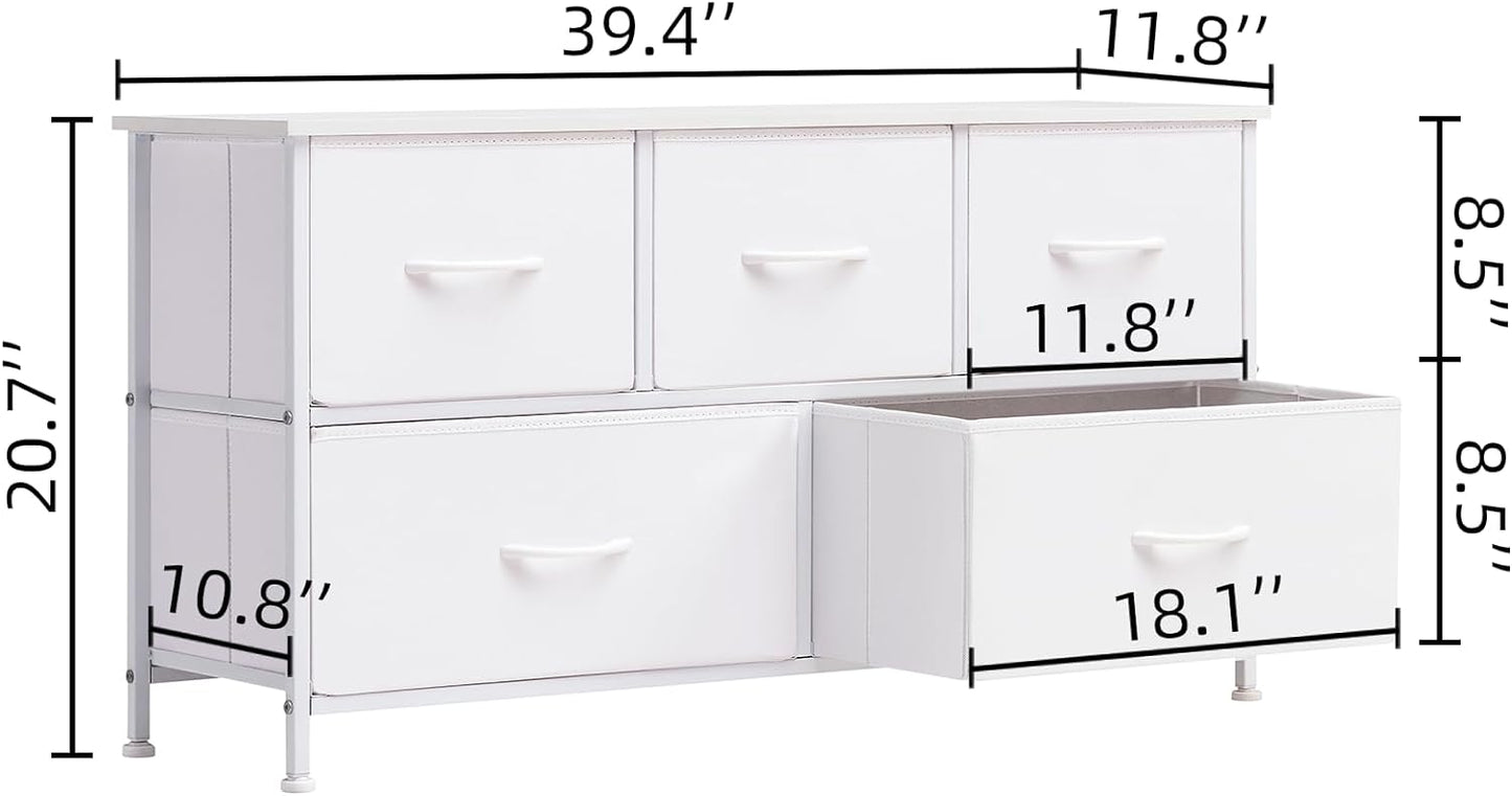 SKY-TOUCH Storage Cabinet : Bedroom Dresser with 5 Drawers Wide Storage Chest with Removable Fabric Bins Storage Organizer Unit for Living Room Entryway Hallway Nursery Kids Room (100*30*52CM Black/Brown/white)