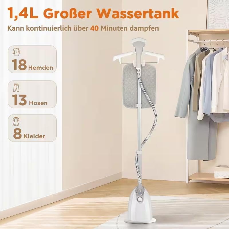 SKY-TOUCH 1800W Vertical Garment Steamer for Clothes,Quick Care with Powerful Steam Upto 35g/min,1.4L Detachable Tank,Glove,Ideal for Delicate Clothes and Long Garments,10 Gear Adjustment