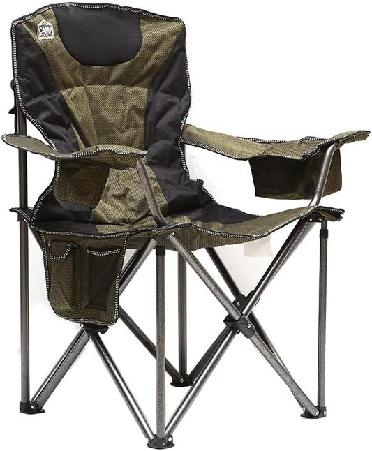 SKY-TOUCH Portable Foldable Camping Chair with Armrests, Storage Pockets & Cup Holders – Sturdy & Comfortable Outdoor Chair,with Carry Bag,Maximum capacity:-150 kg(95x60x109cm),Green