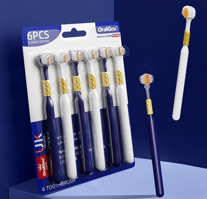 SKY-YOUCH Adult Soft Τoothbrush, Medium Soft Τoothbrush, Three-sided Bristle Τoothbrush, Excellent Cleaning Effect, Convenient for Traveling, Suitable for Sensitive Teeth and Gum Recession (6 Pack)