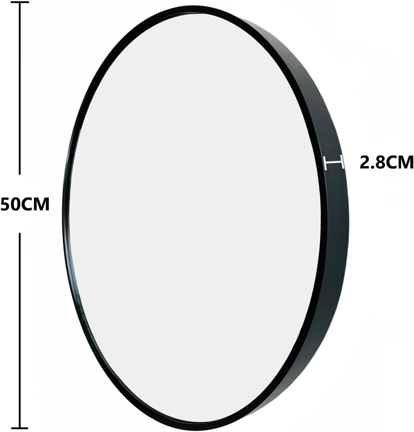 SKY-TOUCH 50cm Black Round Mirror : Glass Wall Mirror Circular with Metal Frame Matte Circle Mirror for Bathroom Vanity Bedroom Hallway Living Room Home Wall Decor (Black 50 * 50cm)