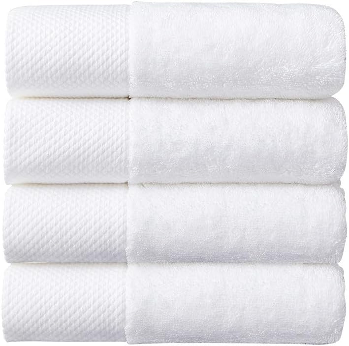 SKY-TOUCH Bath Towel 100% Cotton 4pcs, Premium Hotel Qualit y Large Bath Towel 70x140 cm, Premium Bath Sheet Soft & Highly Absorbent for Home Bathroom Hotel (White)