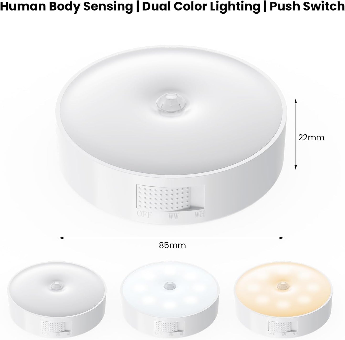 SKY-TOUCH قطعة واحدة من ضوء مستشعر LED: مصباح تحريض ذكي للجسم يعمل بمنفذ USB قابل لإعادة الشحن، ضوء خزانة لاسلكي 2 وضع اللون لضبط الدرج وغرفة النوم وغرفة المعيشة وخزانة الملابس والحمام تحت الخزانة
