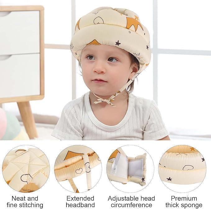 SKY-TOUCH Baby Safety Helmet,Adjustable & Breathable Head Protector for Infants and Toddlers,No Bumps Cushion Cap for Crawling,Running,Playing,Soft Protective Headgear with Knee Pads(6-36 Months)