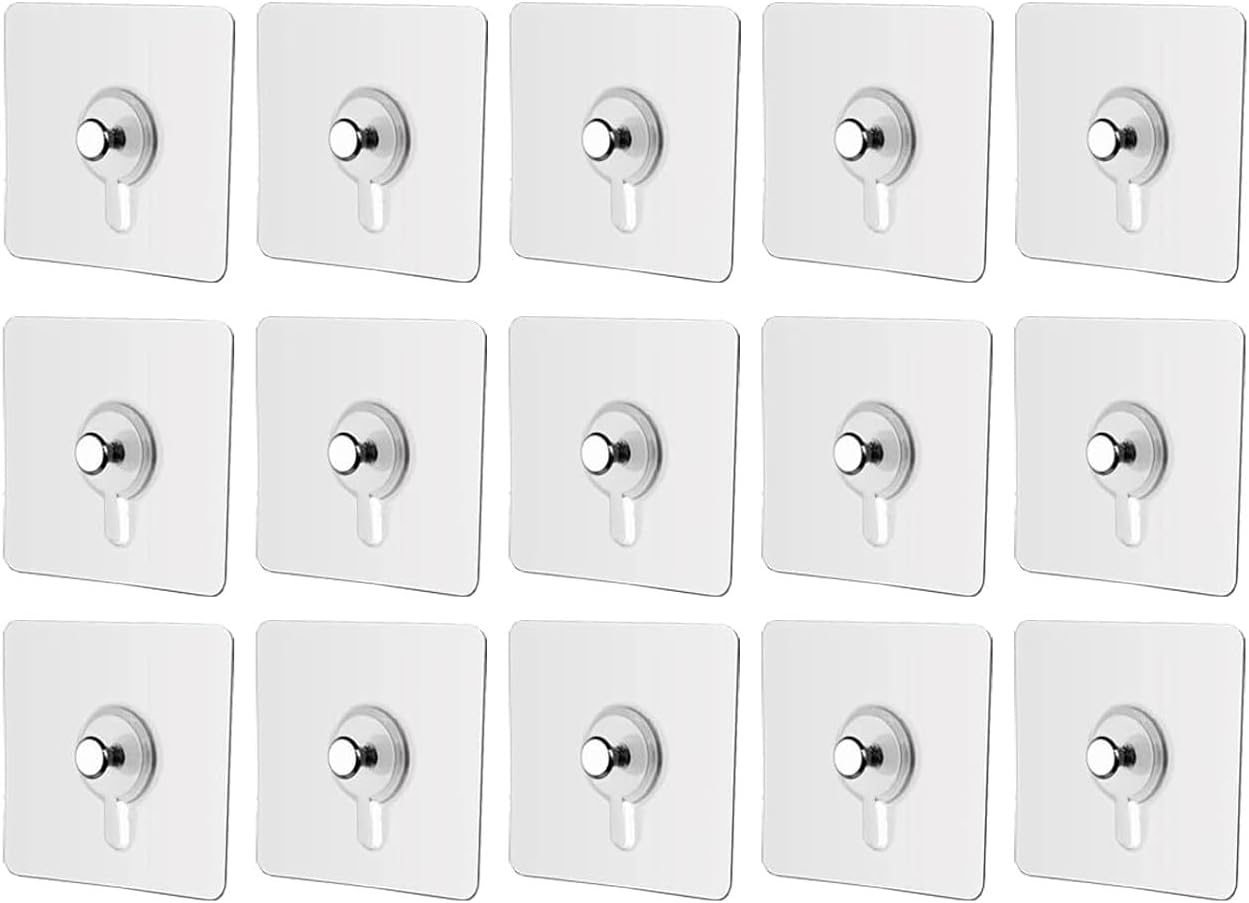SKY-TOUCH Adhesive Wall Hooks : 18Pcs Transparent Heavy Duty Self-Sticking Hangers Without Nails, Waterproof & Rustproof for Kitchen Bathroom Home Office - Reusable No Damage Hooks (6x6cm, 4kg Load)