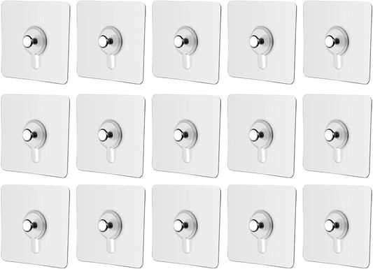 SKY-TOUCH Adhesive Wall Hooks : 18Pcs Transparent Heavy Duty Self-Sticking Hangers Without Nails, Waterproof & Rustproof for Kitchen Bathroom Home Office - Reusable No Damage Hooks (6x6cm, 4kg Load)