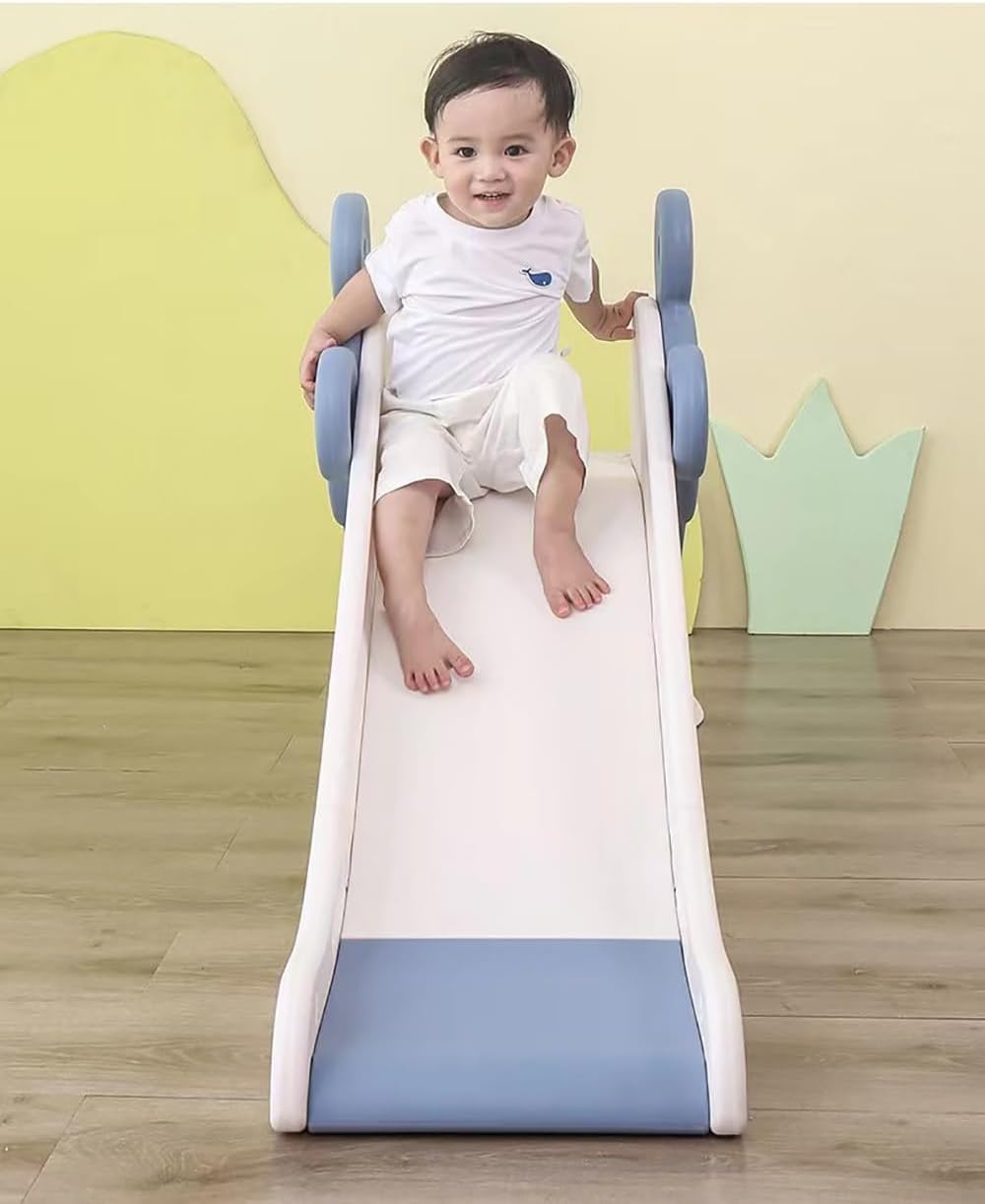 SKY-TOUCH Foldable Freestanding Toddler Slide Playset for Indoor&Outdoor Slipping Climber Exercise,with Extra Long Slipping Slope and Removable Basketball Hoop,Perfect Child's Gift,Blue