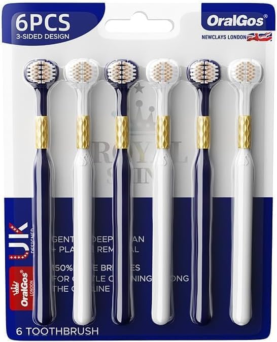 SKY-YOUCH Adult Soft Τoothbrush, Medium Soft Τoothbrush, Three-sided Bristle Τoothbrush, Excellent Cleaning Effect, Convenient for Traveling, Suitable for Sensitive Teeth and Gum Recession (6 Pack)