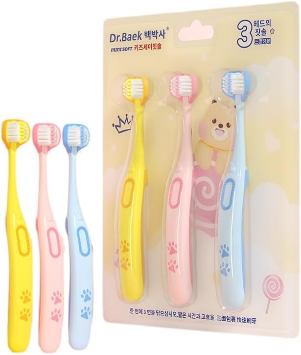 SKY-TOUCH Children's toothbrush set, Toddler toothbrush, Children's soft bristle toothbrush, Easy to hold, Three-sided brush head, Suitable for ϲhildren aged 2-8, (3 pack)