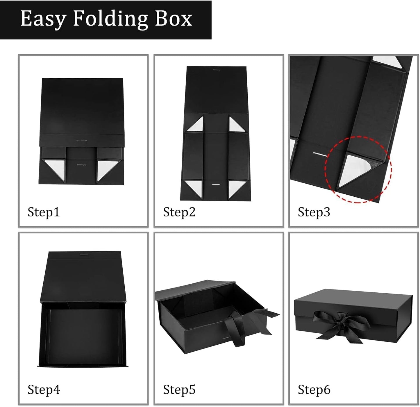 صندوق هدايا مغناطيسي فاخر من SKY-TOUCH مقاس 23x17x7 سم، صندوق هدايا أسود مع شريط، إغلاق مغناطيسي لصندوق التغليف الفاخر لعيد الأم، وأعياد الميلاد، وهدايا الزفاف، وحفلات الزفاف