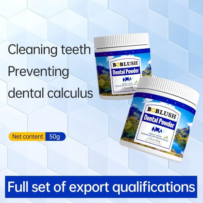 SKY-TOUCH Pet Dental Powder : Pet Breath Freshener, Control Plaque & Tartar, Teeth Cleaning Powder with Probiotics Dogs Cats Dental Care Supplies for Oral Health (50g)