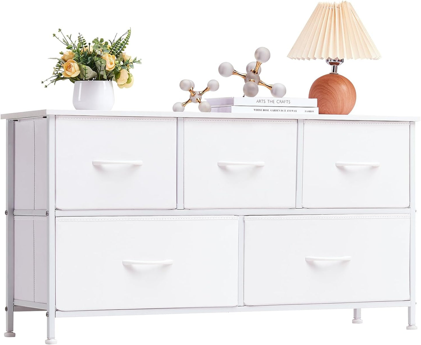 SKY-TOUCH Storage Cabinet : Bedroom Dresser with 5 Drawers Wide Storage Chest with Removable Fabric Bins Storage Organizer Unit for Living Room Entryway Hallway Nursery Kids Room (100*30*52CM Black/Brown/white)