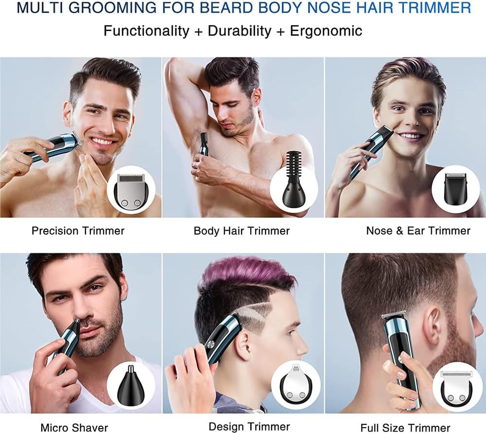 SKY-TOUCH 13 Pcs All-in-One Beard Trimmer & Hair Clipper: Mens Grooming Kit for Beard Face Nose Ear Hair Trimmer Rechargeable Cord/Cordless Haircutting Kit with Storage Base, Gifts for Men (Black)