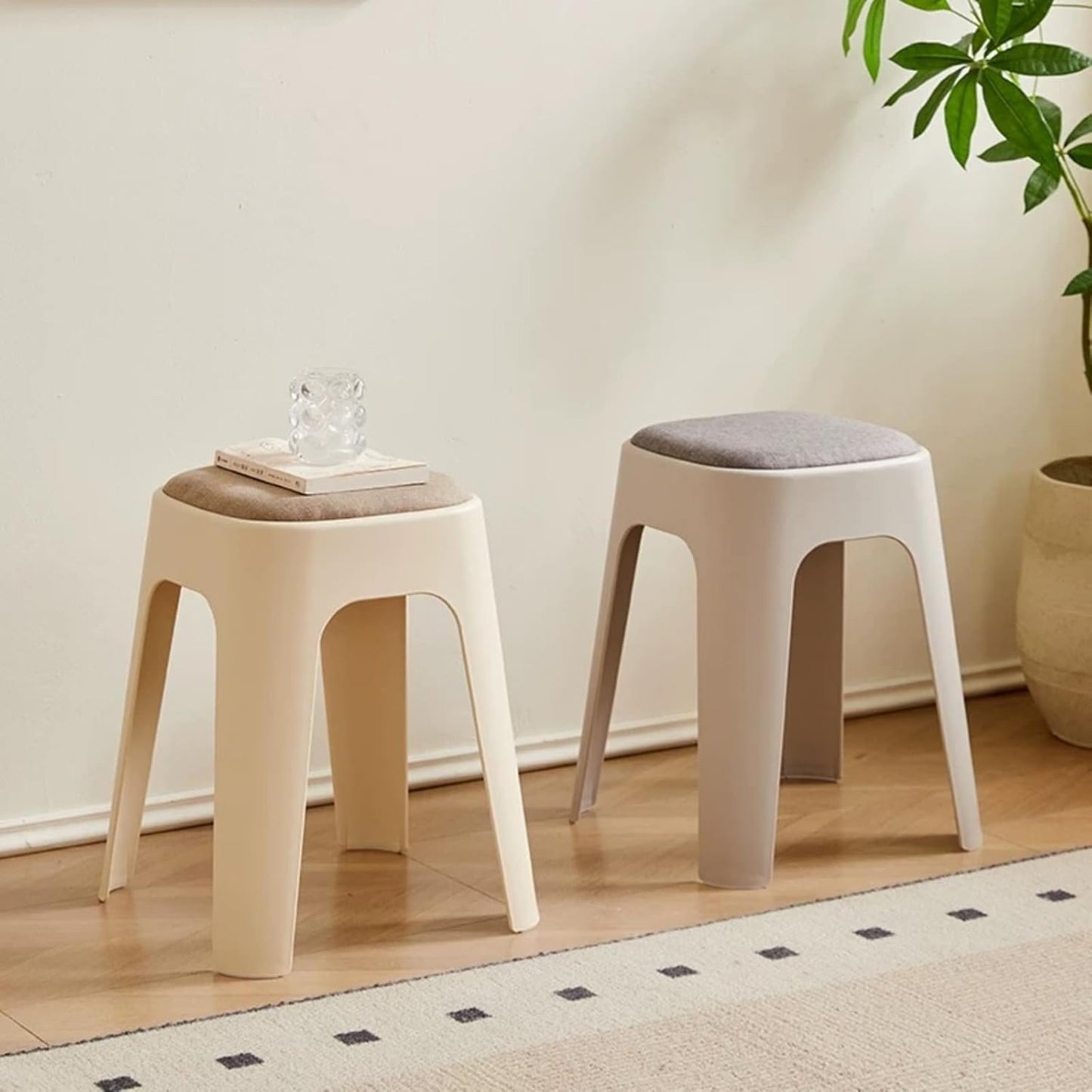 SKY-TOUCH 1pcs Durable Stacking Stools,Backless Stackable Stools Portable Plastic Stack Stools,Comfortable fabric cushions,For Makeup,Kitchen Dining,Classroom,Students,(Grey Color),31 * 31 * 48cm