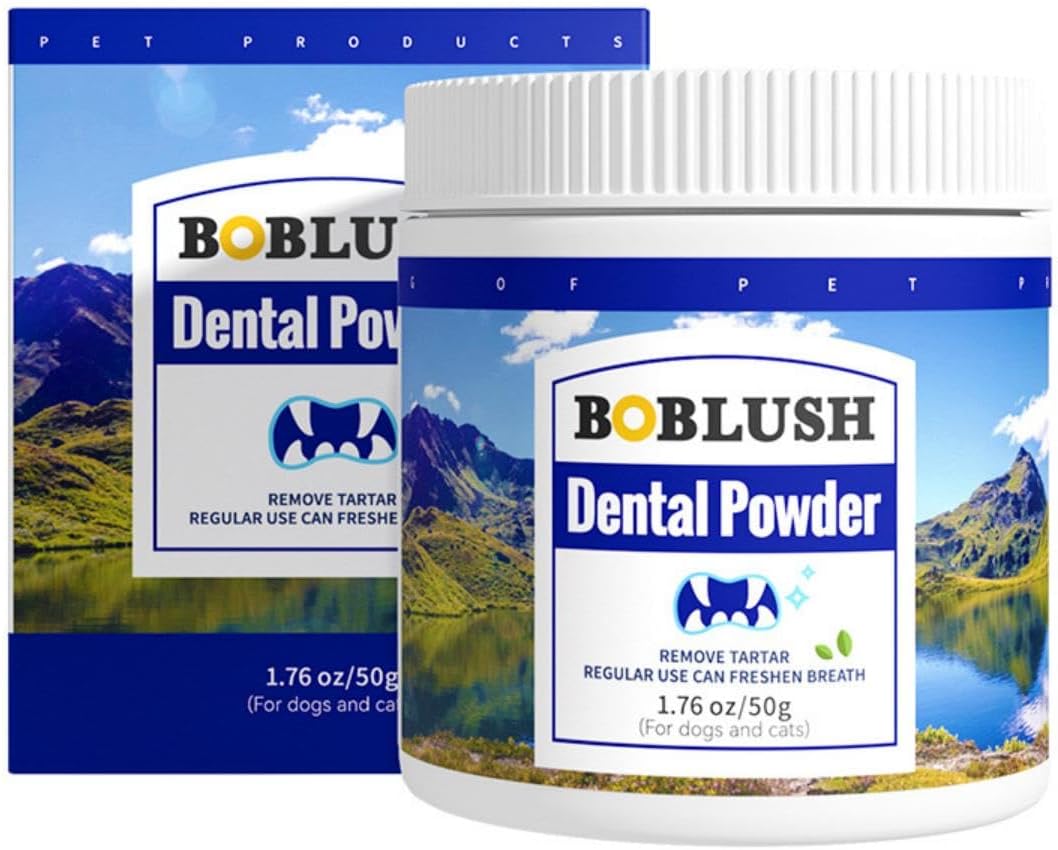 SKY-TOUCH Pet Dental Powder : Pet Breath Freshener, Control Plaque & Tartar, Teeth Cleaning Powder with Probiotics Dogs Cats Dental Care Supplies for Oral Health (50g)