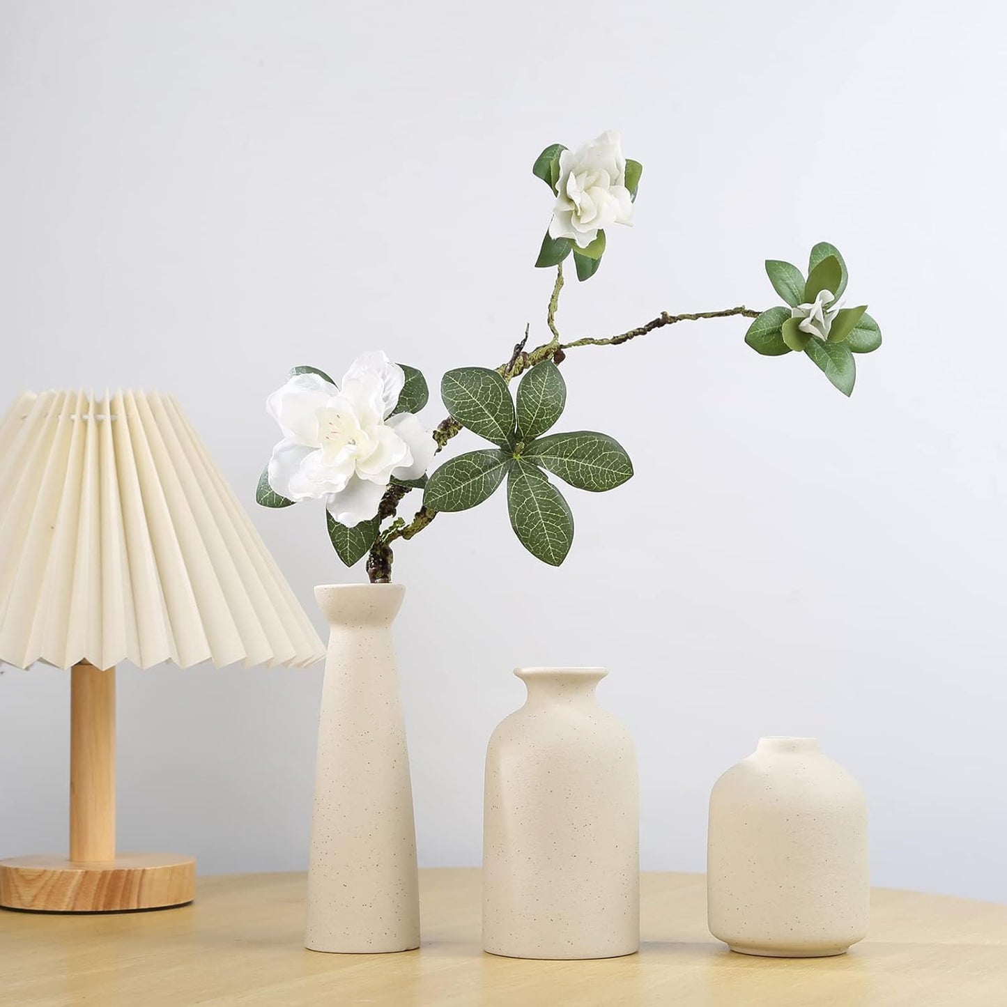 SKY-TOUCH Ceramic Vase Set of 3 : Pampas Grass Dried Flowers Decor Vase Morden Boho Vases for Home Kitchen Living Room Dinner Table Shelf Office Desk (3PCS Beige)