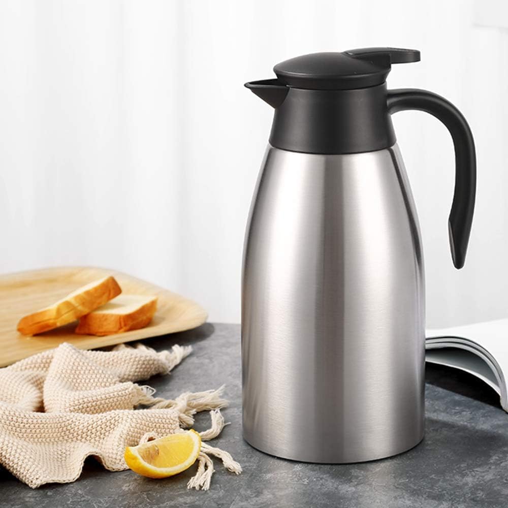 SKY-TOUCH 2L Vacuum Insulated Stainless Steel Teapot Thermal Flask Carafe – Large Capacity Double-Wall Thermos, Long-Lasting Insulation & Easy Pour for Coffee Tea Water (Silver)