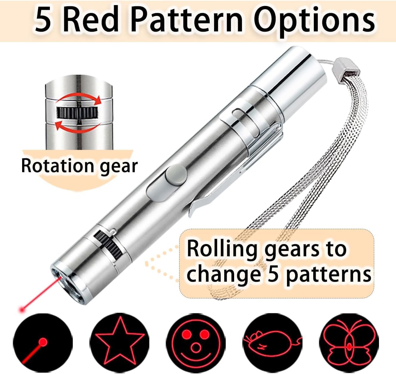 SKY-TOUCH 7-in-1 Interactive Cat & Dog Toy - USB Rechargeable Red Laser Pointer, Chaser Toy, Pet Training Tool with Classic Light Patterns(1 piece)