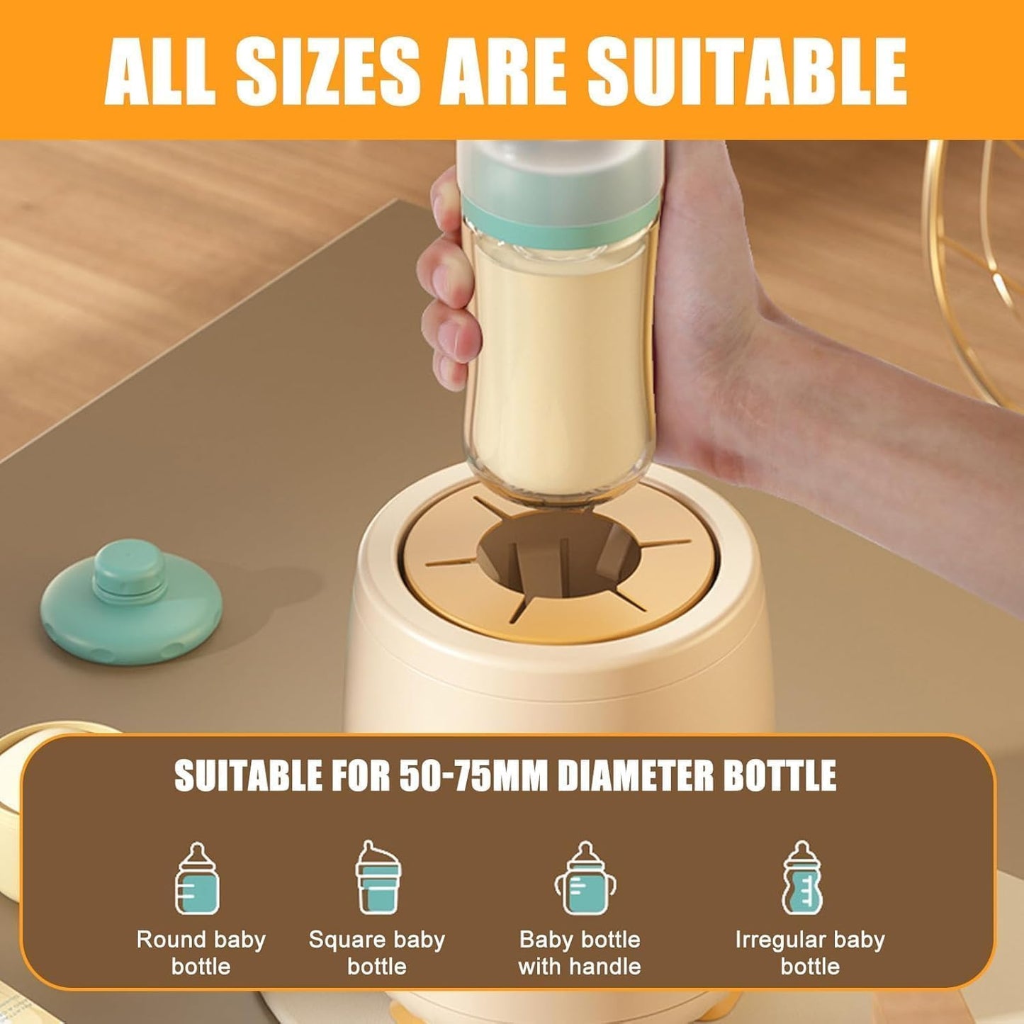 SKY-TOUCH Baby Milk Bottle Shaker,Automatic Warmer Feeding Baby Bottle,Portable Electric Feeding Milk Shaker,4-Speed Adjustment,LED Night Light + Thermal Insulation,Khaki 12 * 12 * 14.5cm
