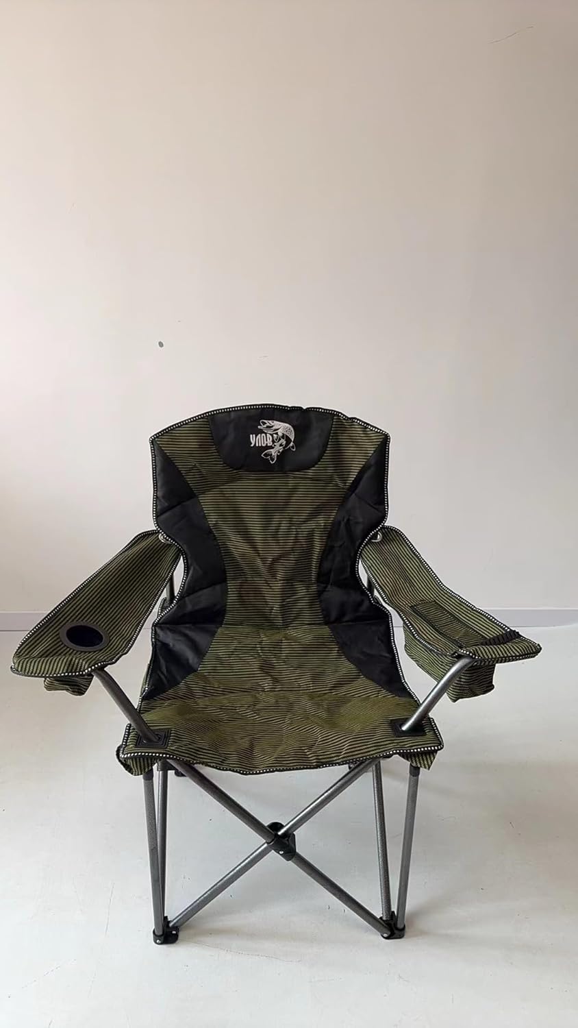 SKY-TOUCH Portable Foldable Camping Chair with Armrests, Storage Pockets & Cup Holders – Sturdy & Comfortable Outdoor Chair,with Carry Bag,Maximum capacity:-150 kg(95x60x109cm),Green