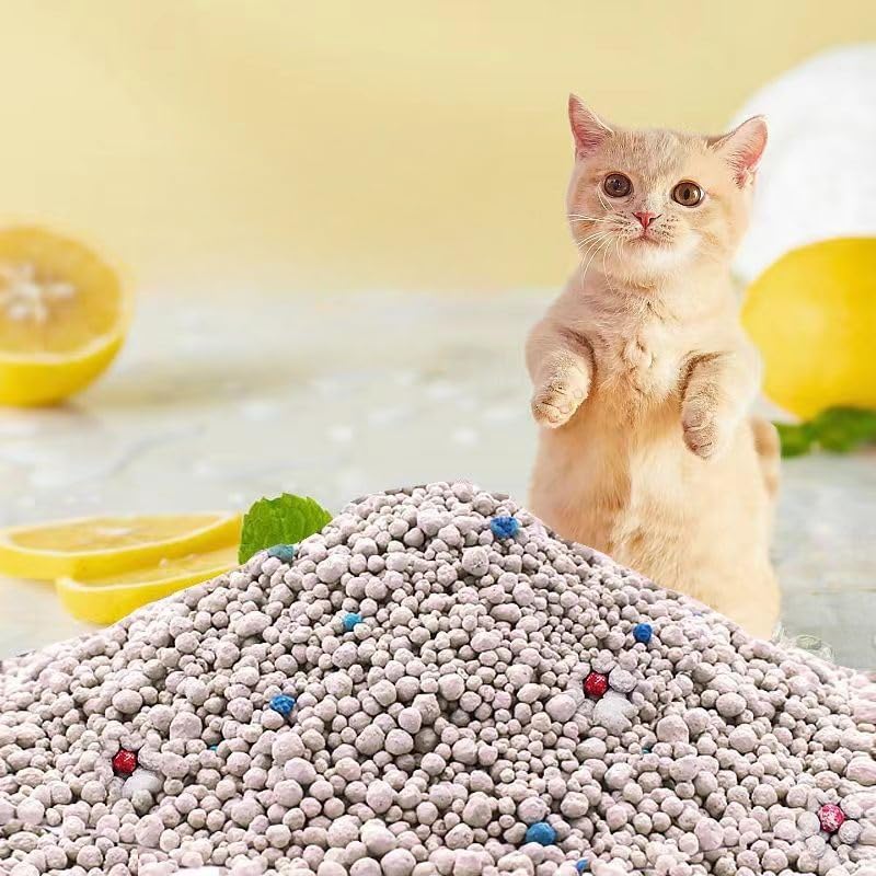 SKY-TOUCH Cat Litter, Fast Clumping, Dust-Free, Strong Odor Control, Low Tracking, Antibacterial Protection, Safe for Pets and People (5kg Lemon)