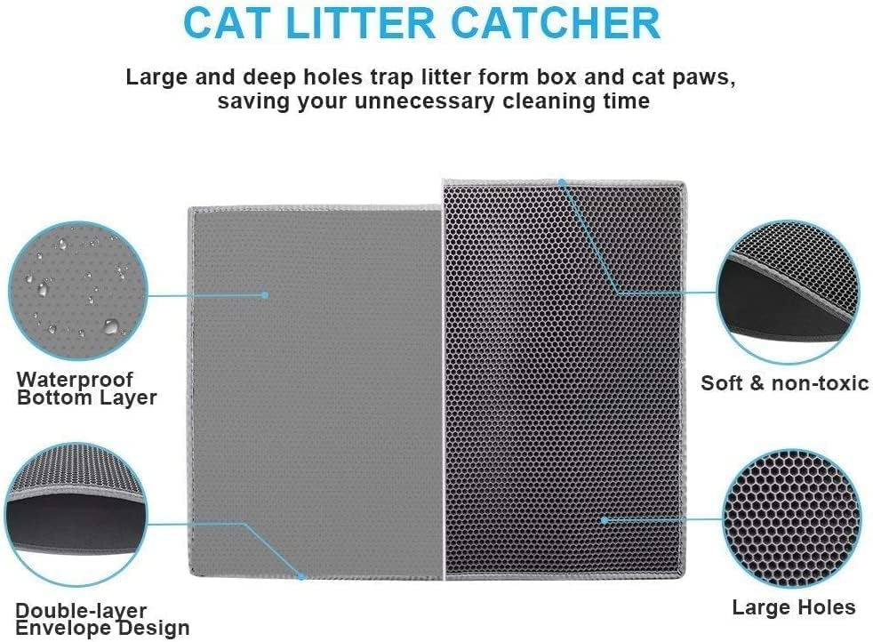 SKY-TOUCH Cat Litter Mat,Cat Litter Tray Mat, Honeycomb Double Layer Design, Urine and Waterproof Material, Washable,Easy to clean, keep clean,60 * 40cm,Grey