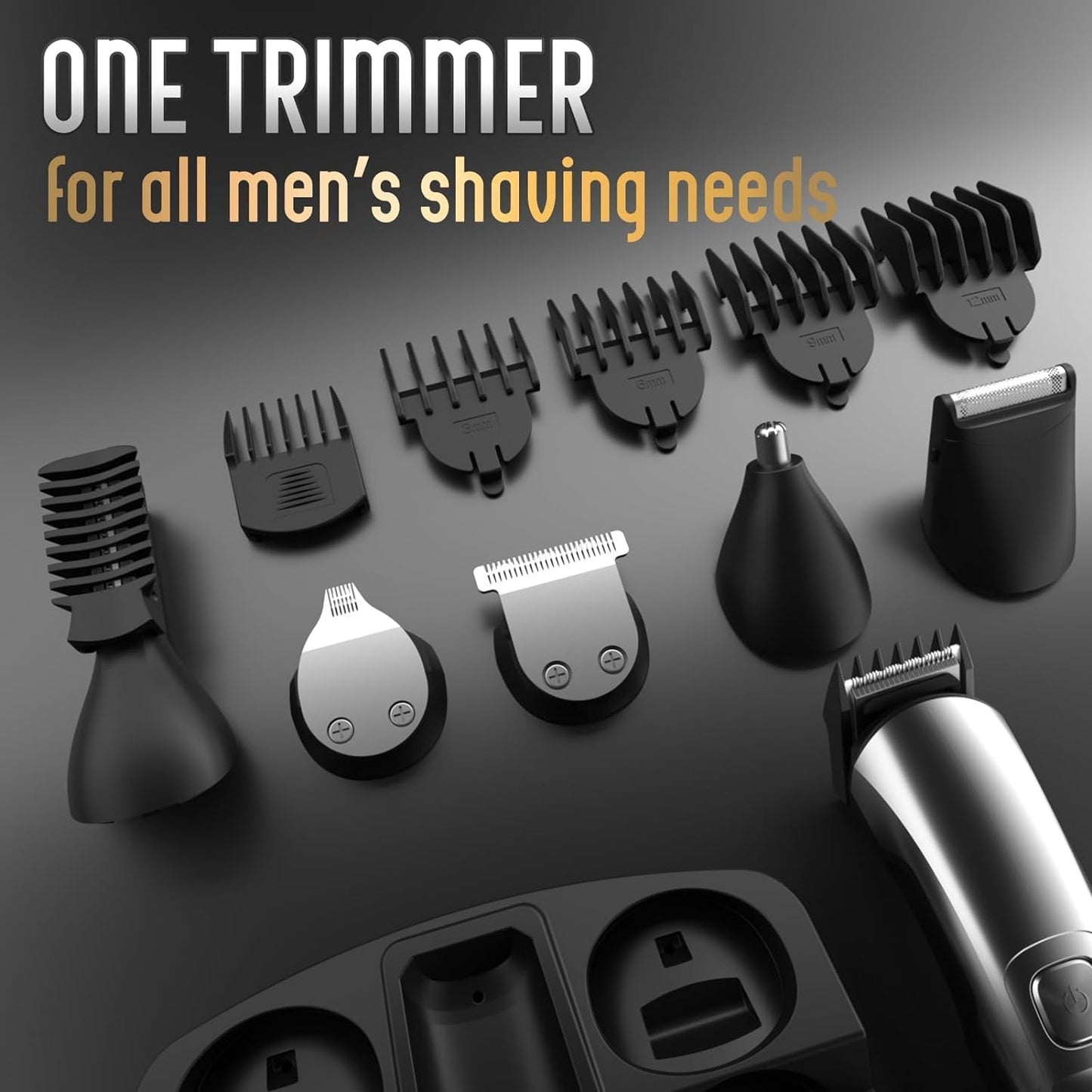 SKY-TOUCH 13 Pcs All-in-One Beard Trimmer & Hair Clipper: Mens Grooming Kit for Beard Face Nose Ear Hair Trimmer Rechargeable Cord/Cordless Haircutting Kit with Storage Base, Gifts for Men (Black)