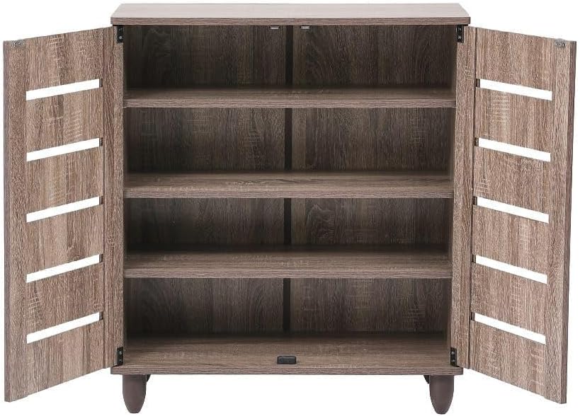 SKY-TOUCH 4 Tier Shoe Storage Cabinet,Shoe rack with 2 Door for entryway,Modern Design Furniture Shoe Storage Cabinet for Closet, Living Room, Bedroom(L76xW33xH86 cm)