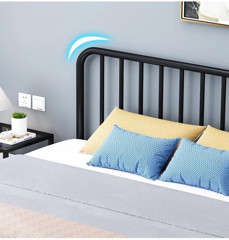 SKY-TOUCH Classic Metal Platform Single Bed Frame - Iron Art Headboard & Footboard, Under Bed Storage, Heavy Duty Iron Metal Platform Bed Frame, Black - 1.5m x 1.9m