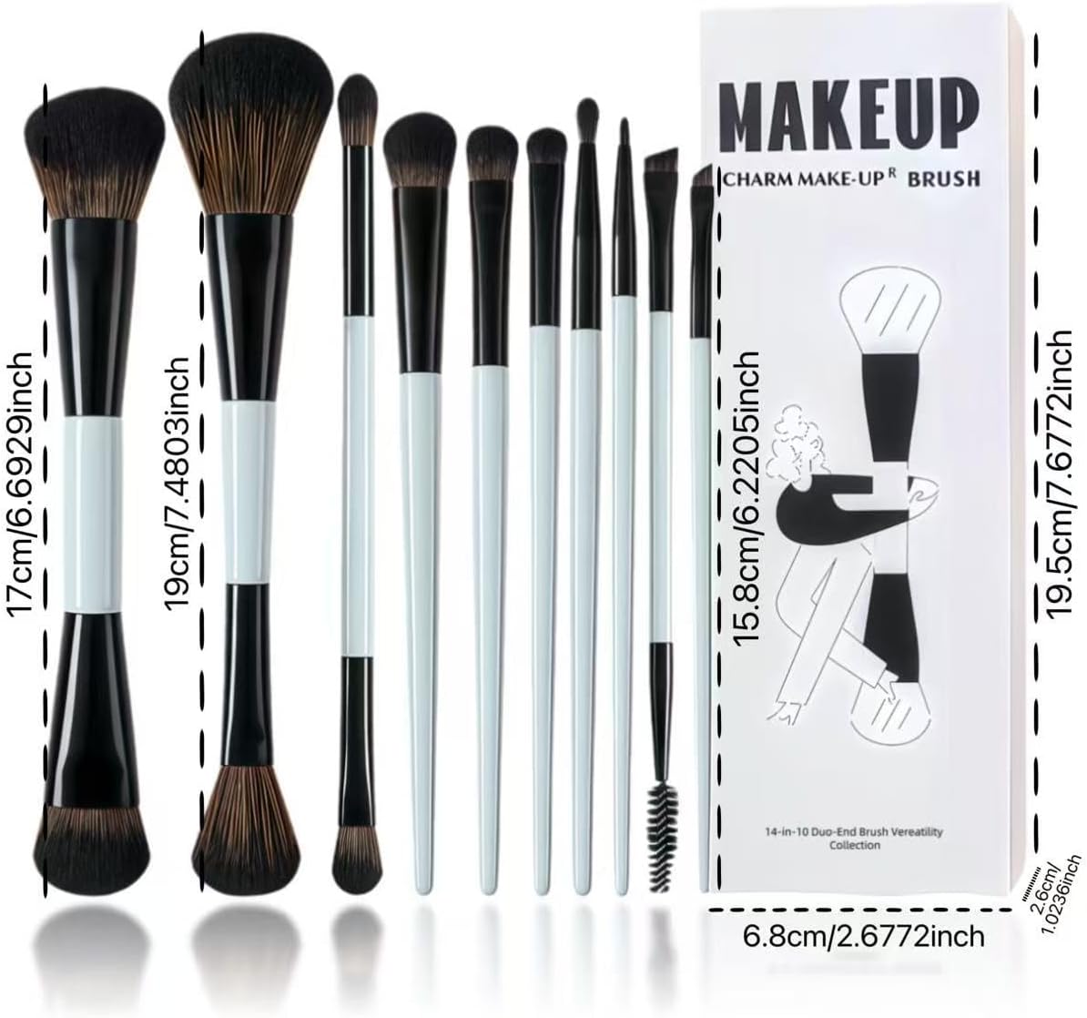 SKY-TOUCH 10 PCS Makeup Brush Set, Soft Double Sided Foundation Contour Blush Highlight Blending Eyebrow Brush Eyeshadow Eyeliner Concealer Brush Beauty Tools, Bright Cyan