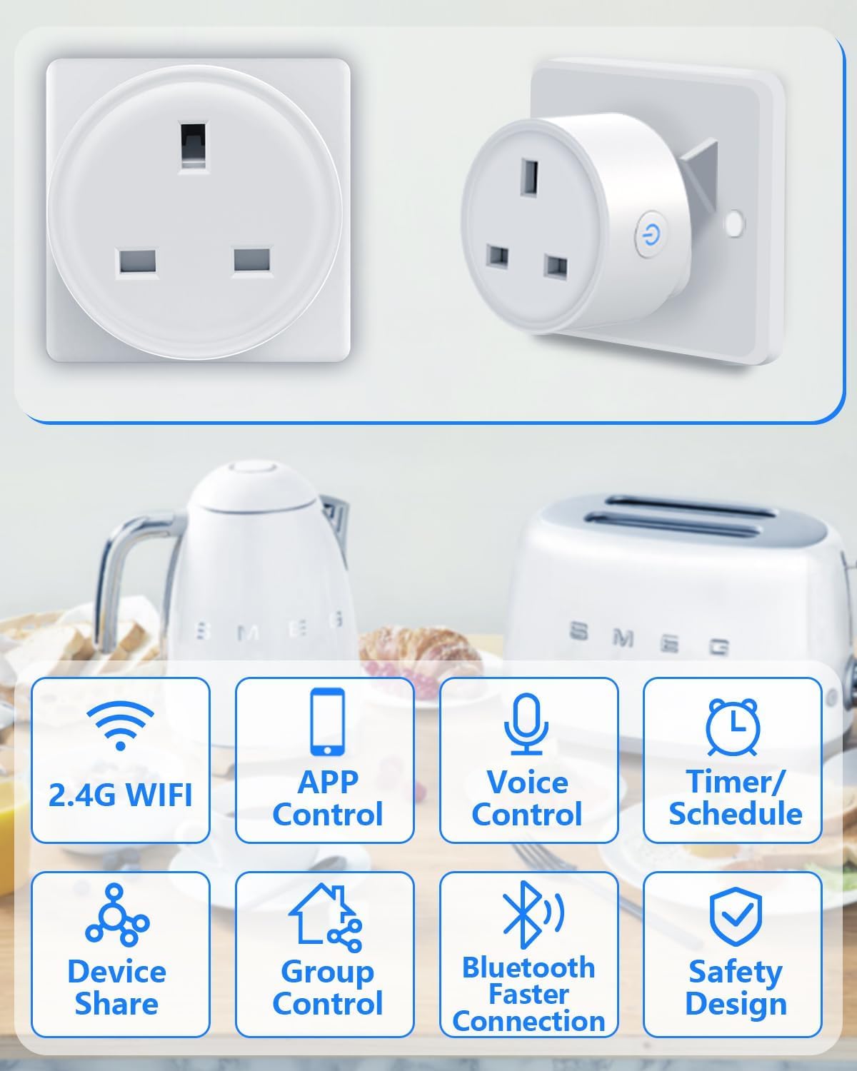 SKY- TOUCH Smart WiFi Plug,Smart Plug,1 Pack 16A Smart Outlet Plug with Alexa, Google Home,Smart Life,Tuya,Mini Socket with Remote Control & Voice Control with Electricity Statistics Timer Function