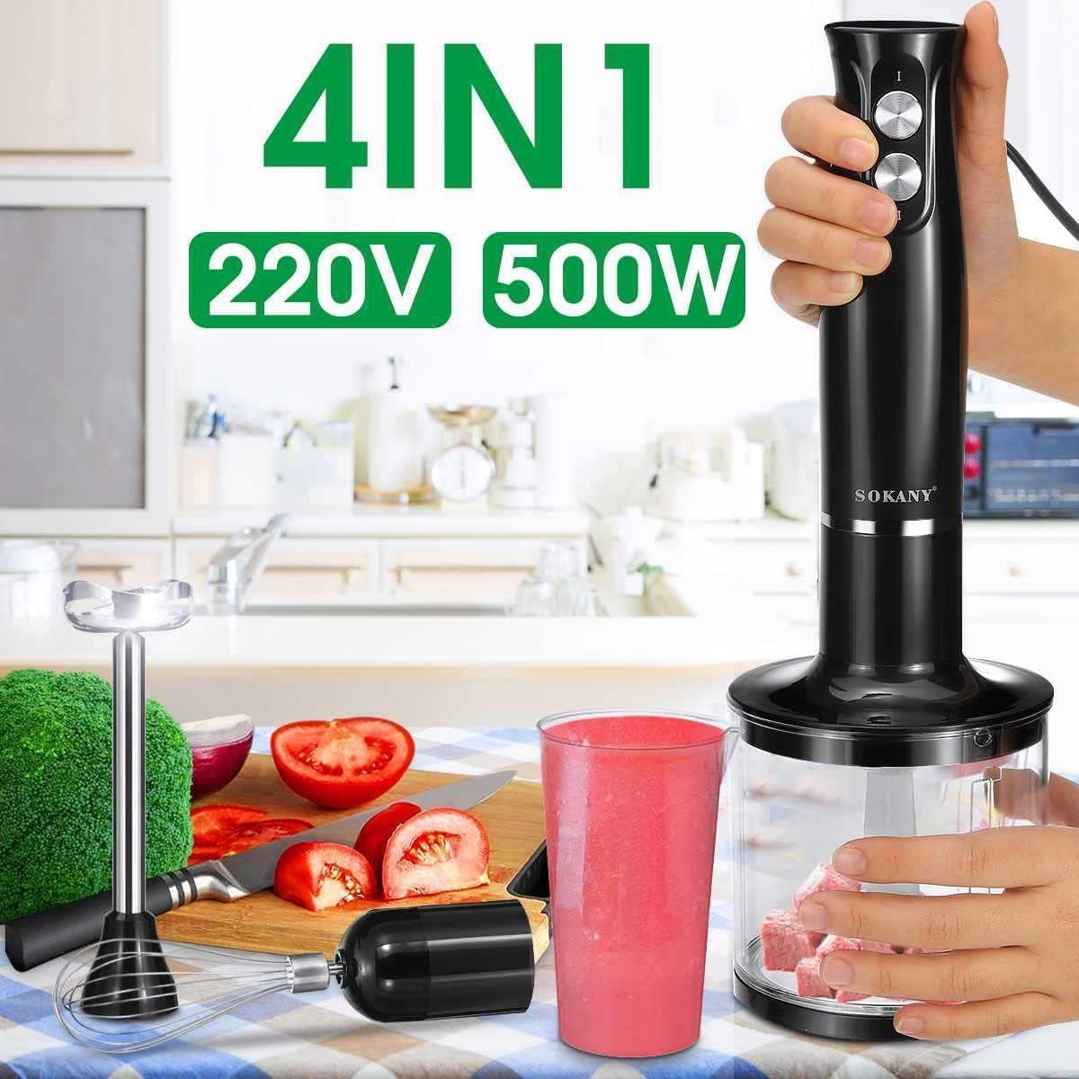 SKY-TOUCH 4 In 1 Immersion Hand Blender,500W Electric Blender Handheld,Stainless Steel Blades,Dual Speed,700ml Beaker,500ml Chopping Bowl,for Kitchen,Smoothie and Baby Food with Chopper, Whisk