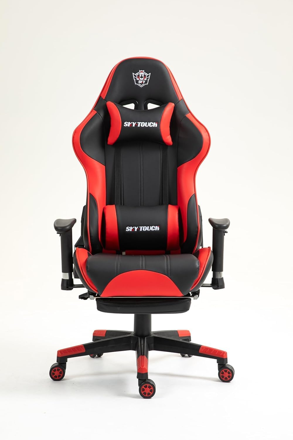 SKY-TOUCH Ergonomic Gaming Chair | PC Gaming Chair | Computer Chair | Reclining,Headrest,Footrest,Lumbar Support, Adjustable Armrests,Height Adjustable | Swivel,54x52x132cm, Red,Thickened Pu leather