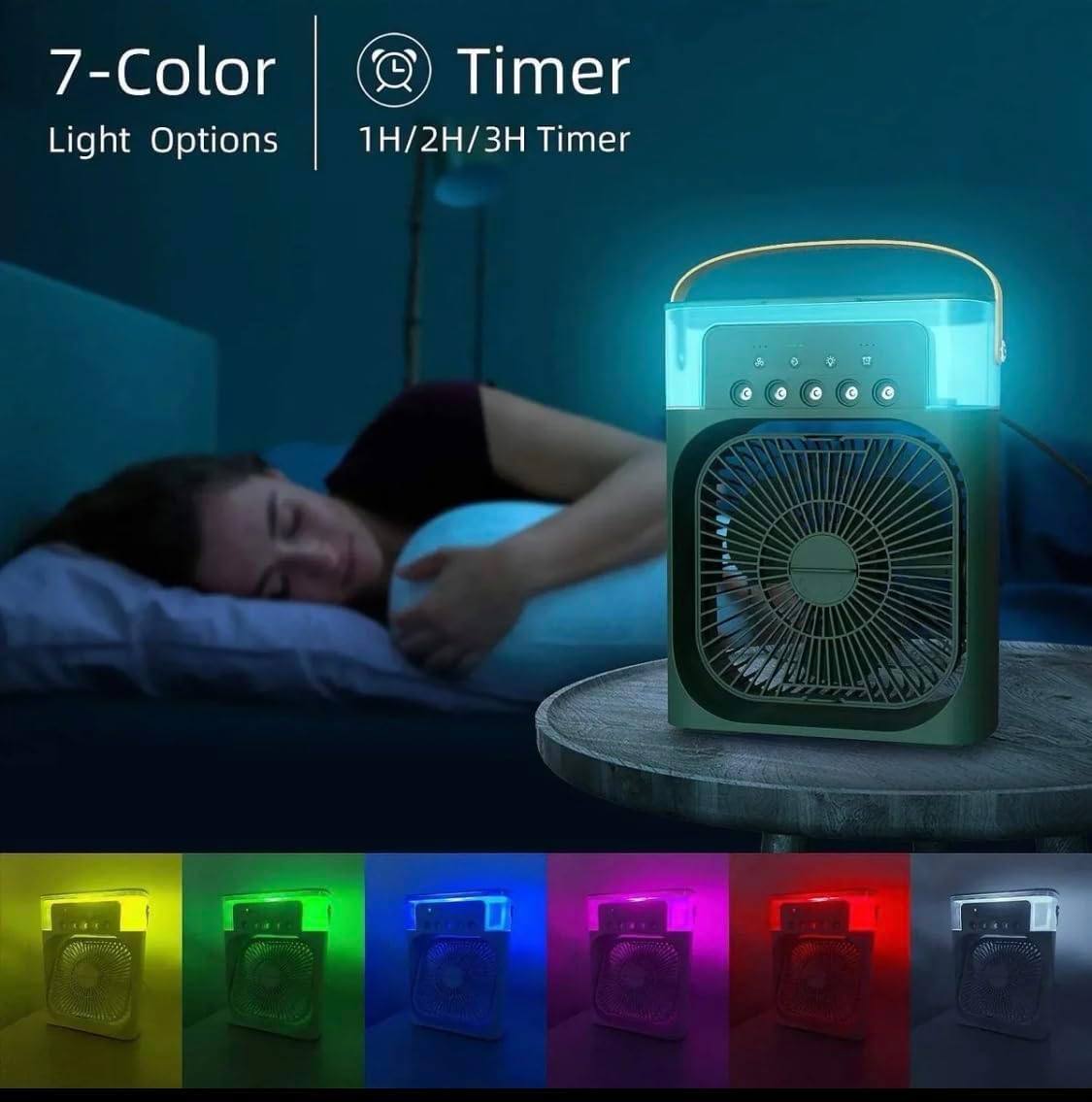 SKY-TOUCH 4 in 1 Portable Desk Fan with Cooling Mist,with 90° Oscillation,with Timer 1-3H, 3 Wind Speeds, 5 Spray Modes, 7 Colour Night Light for Home, Office, Bedroom, Black- 600ml Water Tank