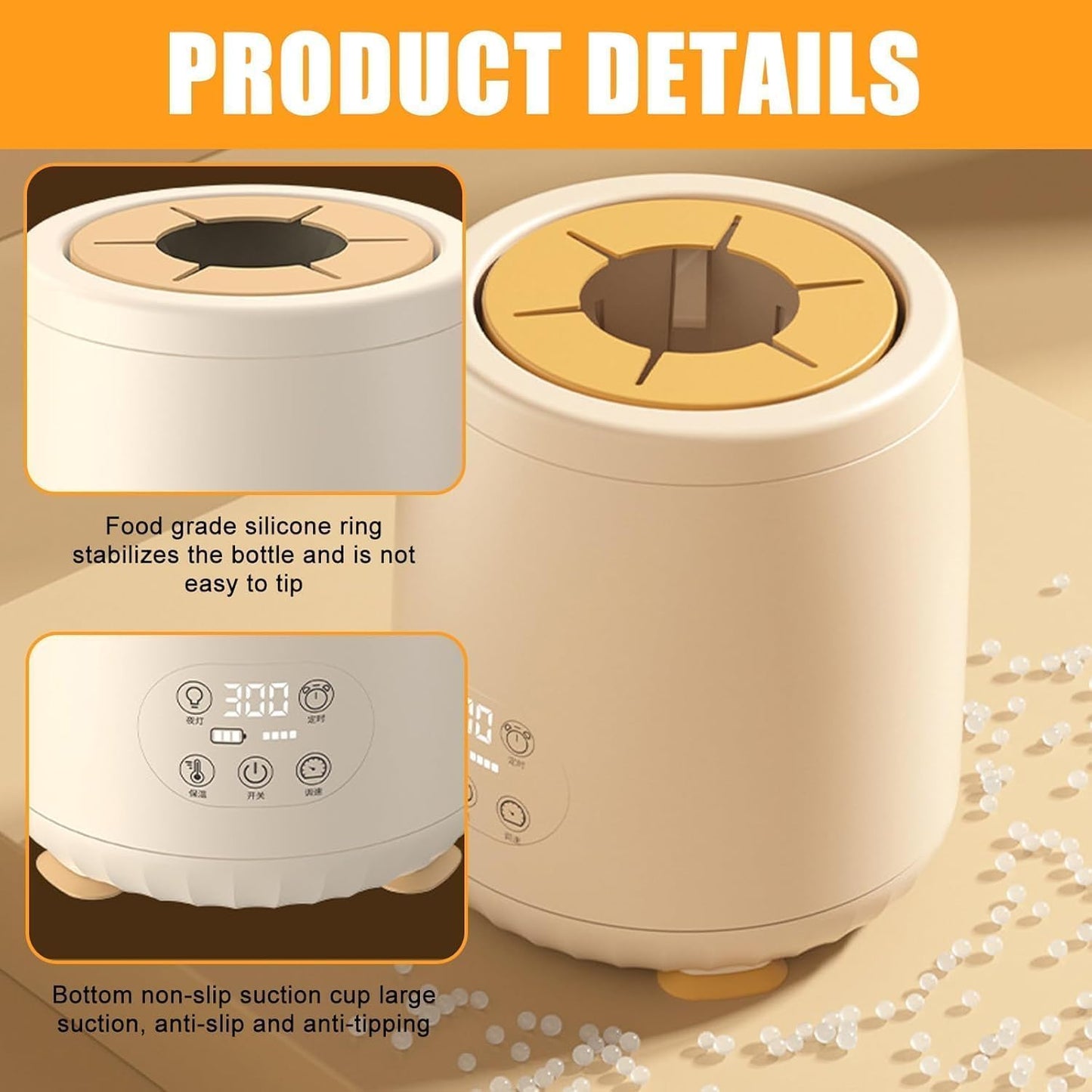 SKY-TOUCH Baby Milk Bottle Shaker,Automatic Warmer Feeding Baby Bottle,Portable Electric Feeding Milk Shaker,4-Speed Adjustment,LED Night Light + Thermal Insulation,Khaki 12 * 12 * 14.5cm