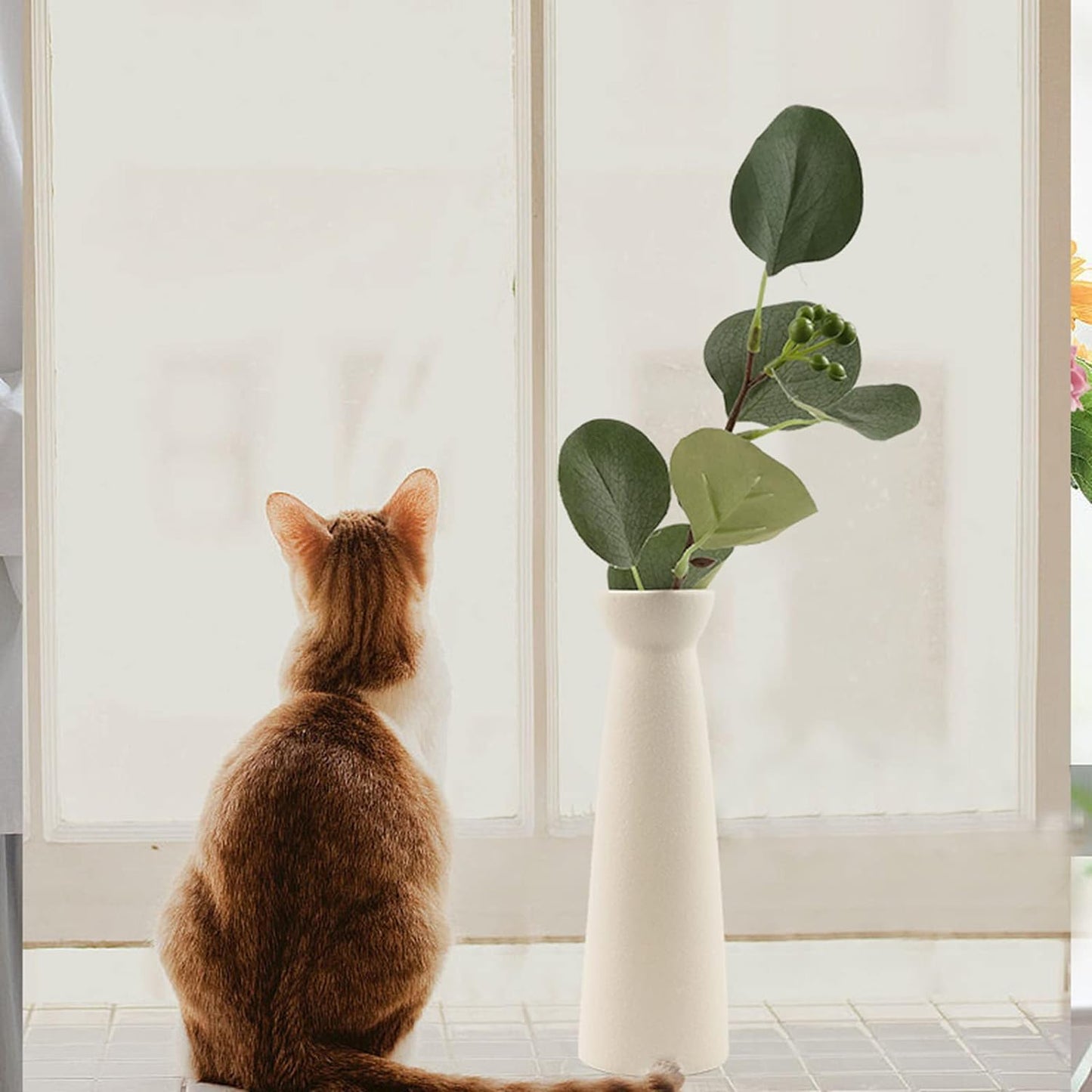 SKY-TOUCH Ceramic Vase Set of 3 : Pampas Grass Dried Flowers Decor Vase Morden Boho Vases for Home Kitchen Living Room Dinner Table Shelf Office Desk (3PCS Beige)