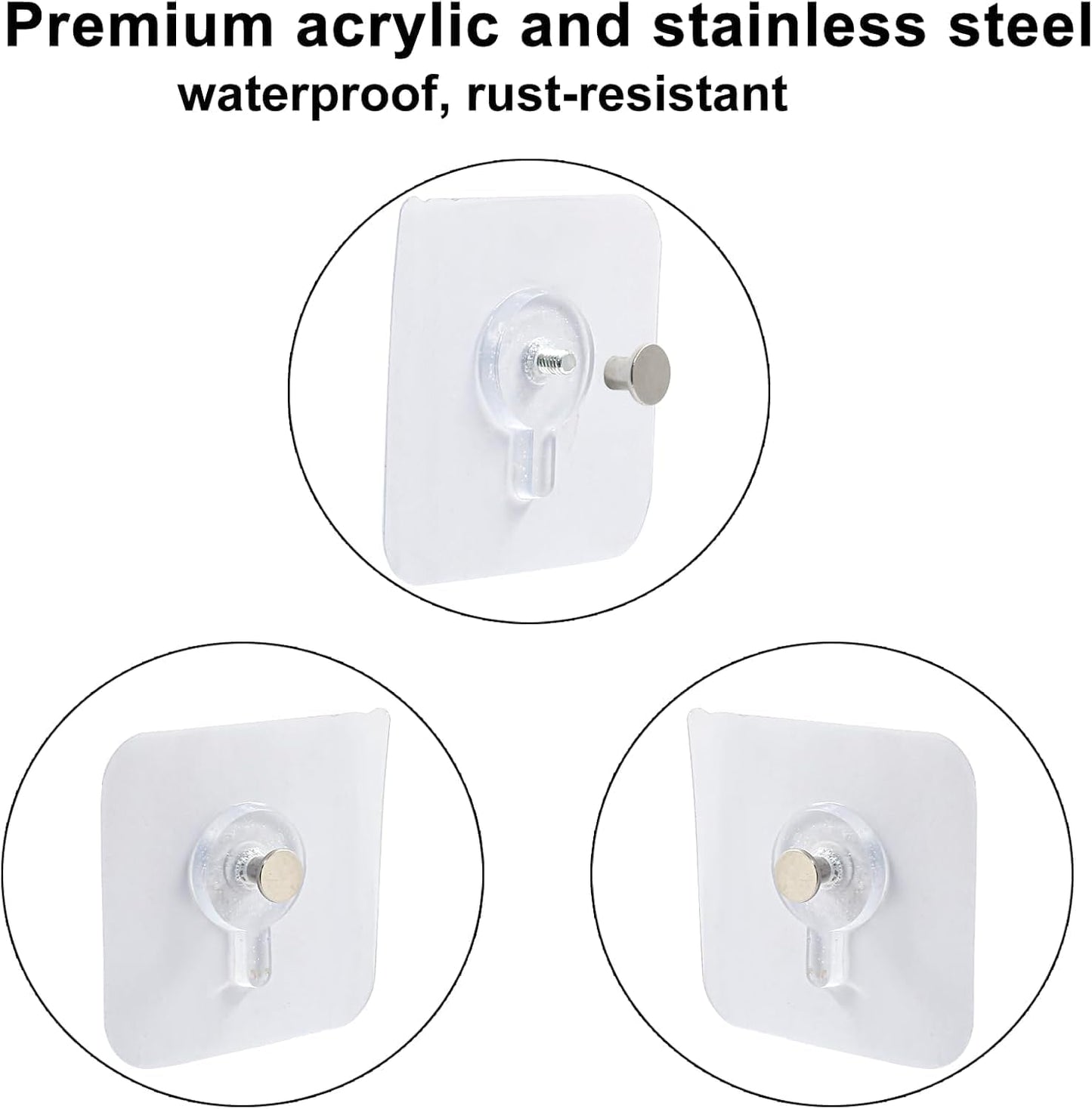SKY-TOUCH Adhesive Wall Hooks : 18Pcs Transparent Heavy Duty Self-Sticking Hangers Without Nails, Waterproof & Rustproof for Kitchen Bathroom Home Office - Reusable No Damage Hooks (6x6cm, 4kg Load)