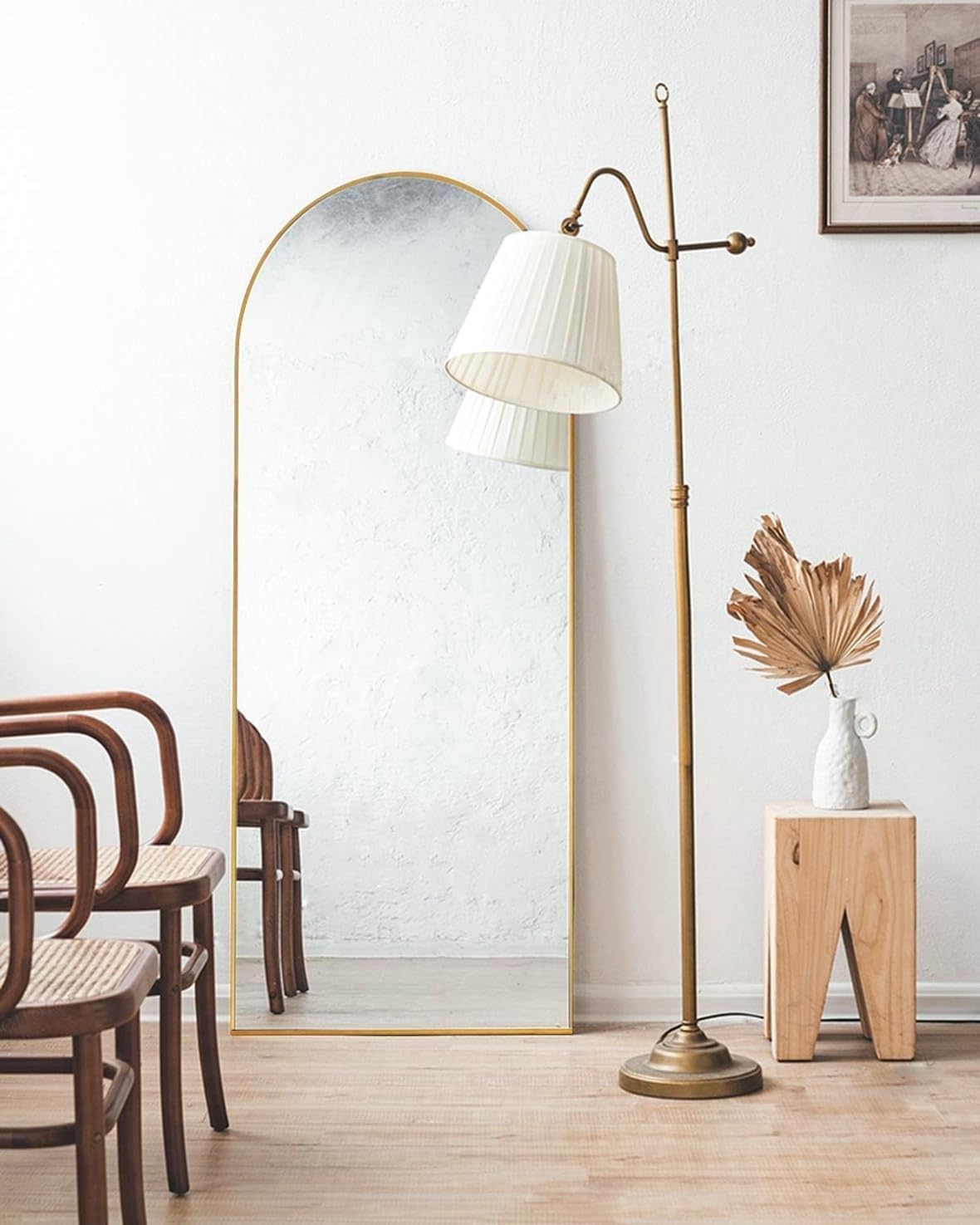 SKY-TOUCH Arched Full Length Mirror 160x40cm, Floor Mirrors Free-Standing Leaning Large Bedroom Dressing Mirror, Wall-Mounted Mirror for Living Room,Bedroom, Gold