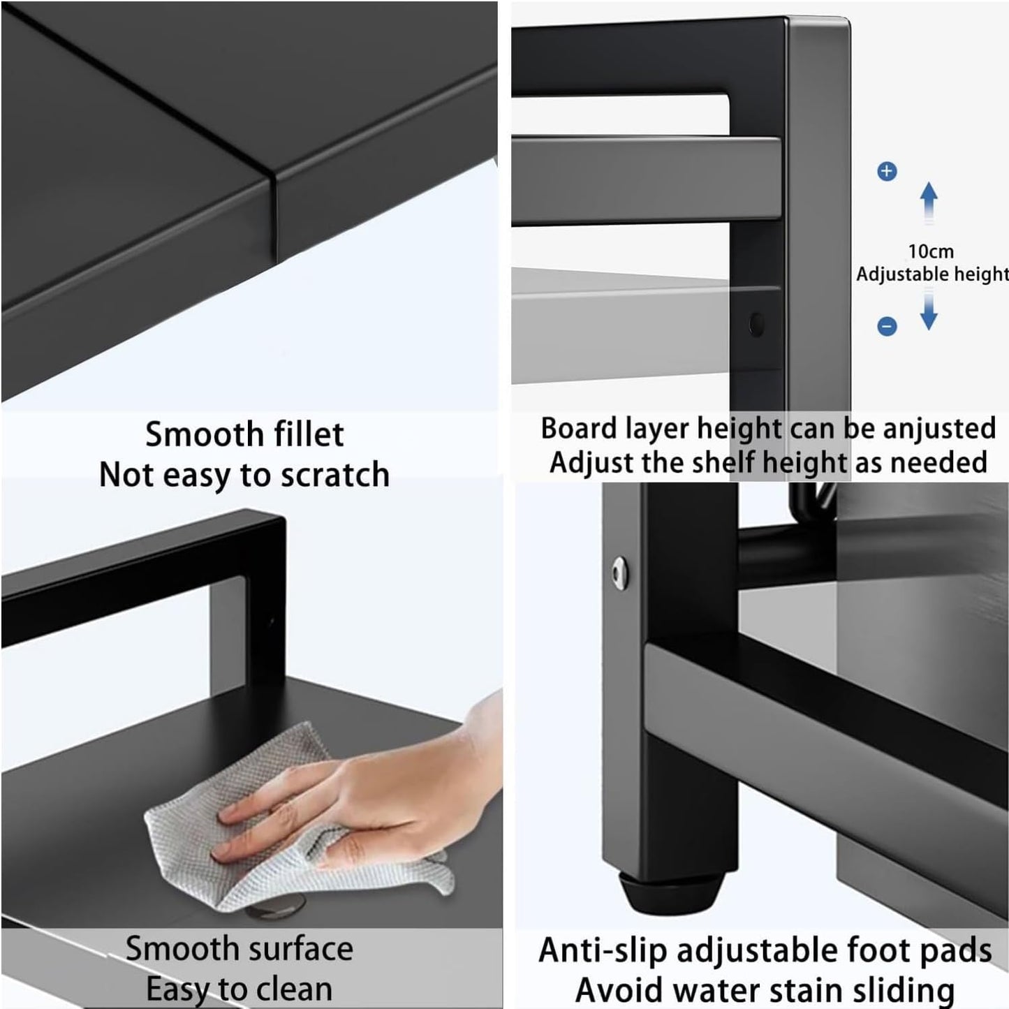 SKY-TOUCH Microwave Oven Rack, Expandable Microwave Stand with 6 Hooks, Kitchen Utensils Tableware Storage for Kitchen Dining Room