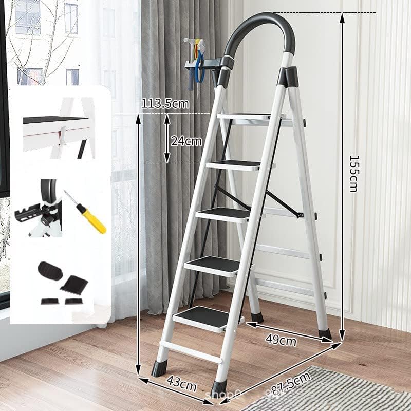 SKY-TOUCH Foldable Ladder, Home Ladder Folding Step Stool with Wide Anti-Slip Pedal, Adults Folding Sturdy Steel Ladder for Home,Kitchen, Garden, Office
