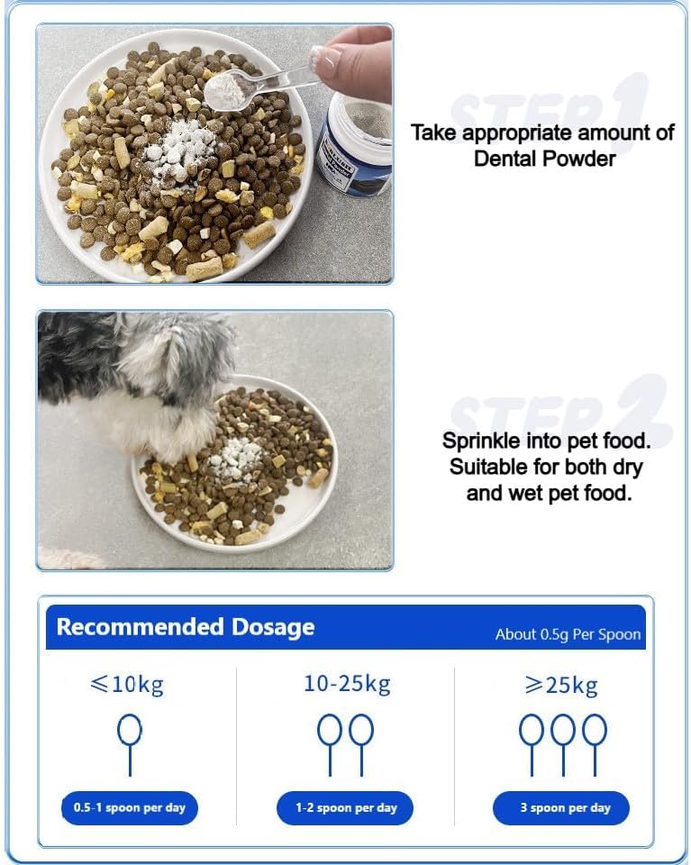 SKY-TOUCH Pet Dental Powder : Pet Breath Freshener, Control Plaque & Tartar, Teeth Cleaning Powder with Probiotics Dogs Cats Dental Care Supplies for Oral Health (50g)