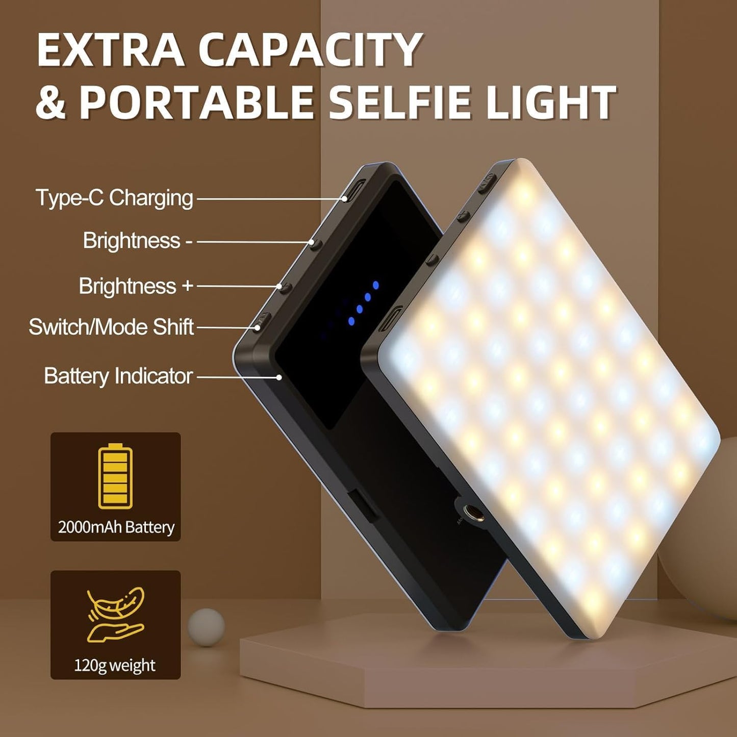 SKY-TOUCH 80 LED Selfie Fill Light,Phone Light,LED Light Clip Fill Conference,2000mAh Rechargeable, 3 Bright Modes,Portable Clip for Phone,Camera, Laptop, iPad,Selfie, Video Conference,Vlog
