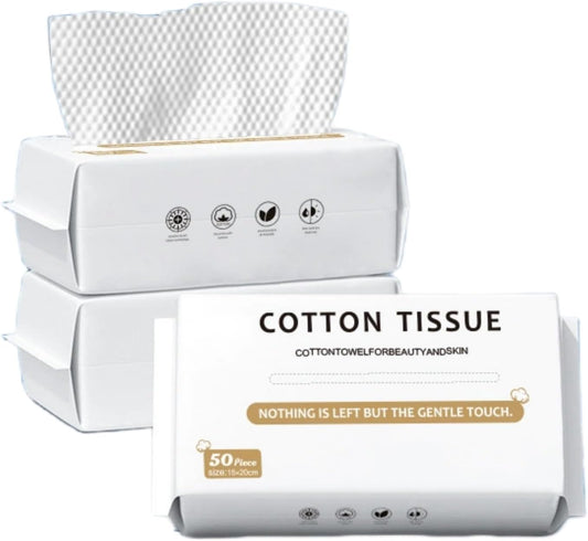 SKY-TOUCH Disposable Face Towels Cotton, Women Soft Clean Cloths for Washing, Face Towelette Lint Free for Cleansing, Skincare and Makeup Remover, Dry Wipes, (1 Pack/50 count)